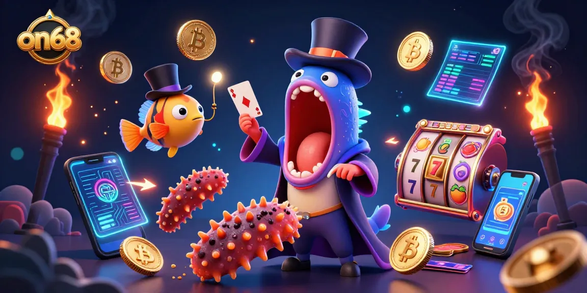 on68 showcases a magical casino scene with bioluminescent sea creatures performing tricks.