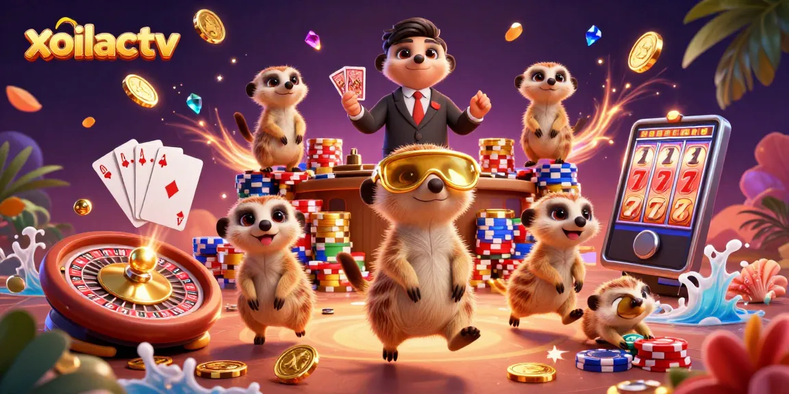 Engage in thrilling gameplay with xoilactv, featuring meerkats in a vibrant casino scene.