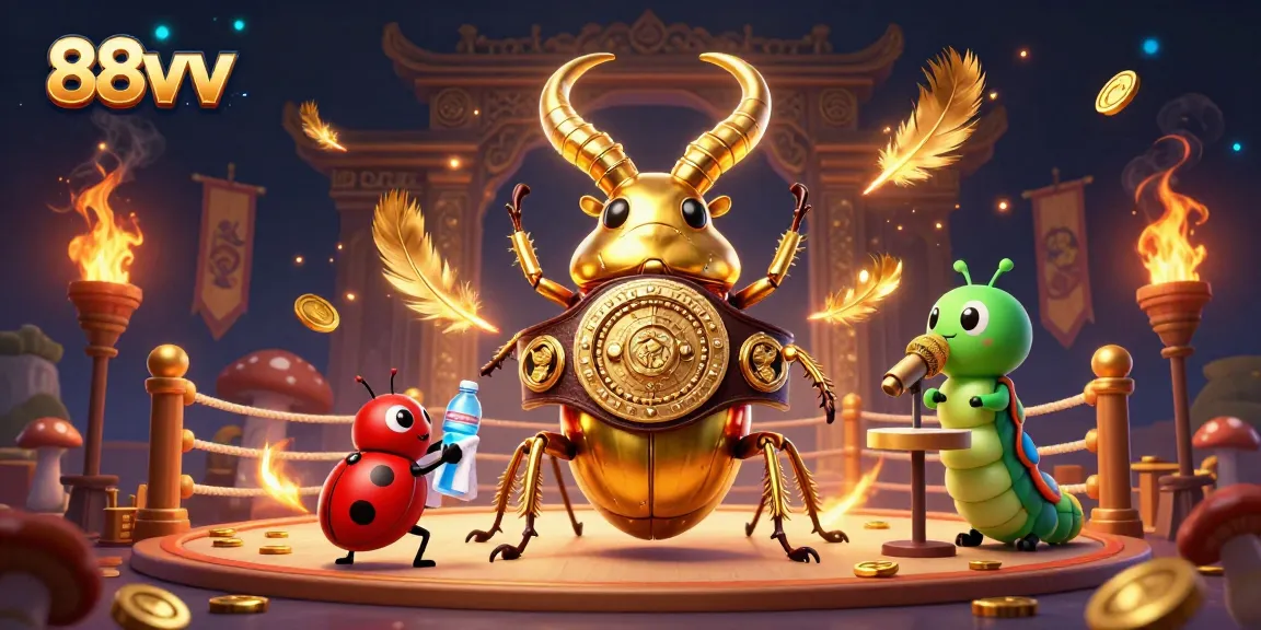 Experience thrilling 88vv action featuring a giant golden stag beetle in an electrifying arena.