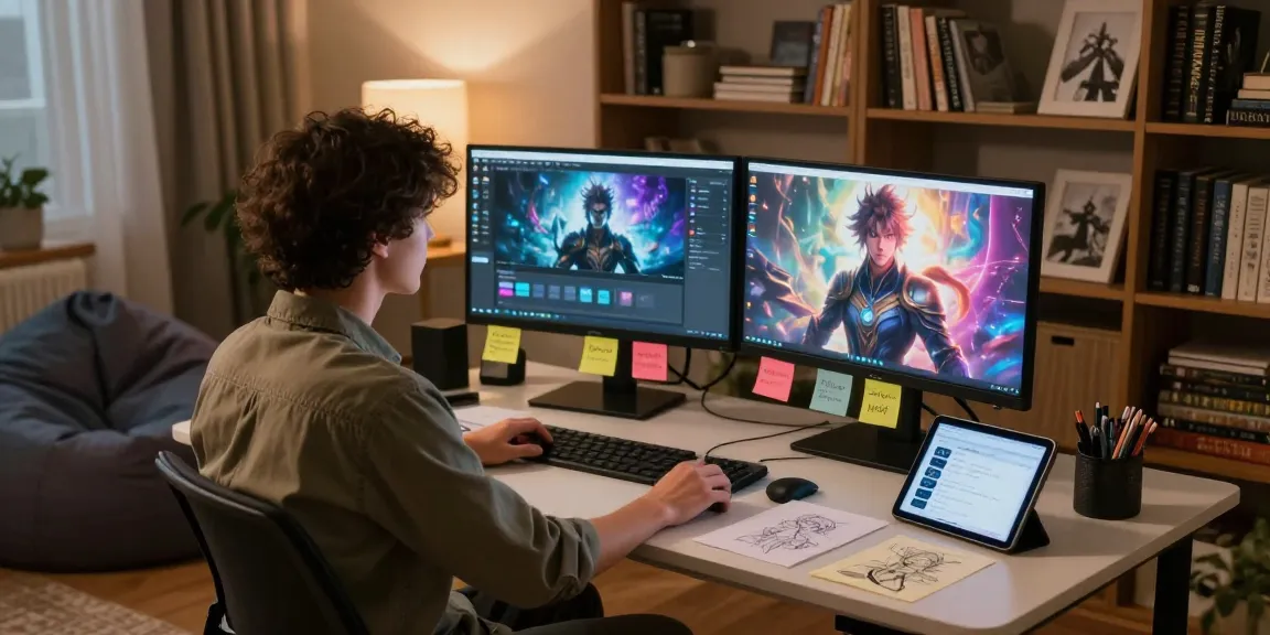 Immersive character ai nsfw interactions in a cozy home office with vibrant AI visuals and personalized settings.