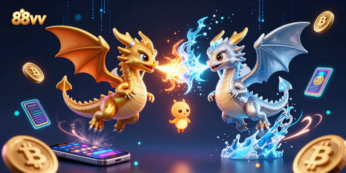 Engage in thrilling gaming adventures with 88vv, as twin dragons breathe fire and ice in this vibrant casino scene.