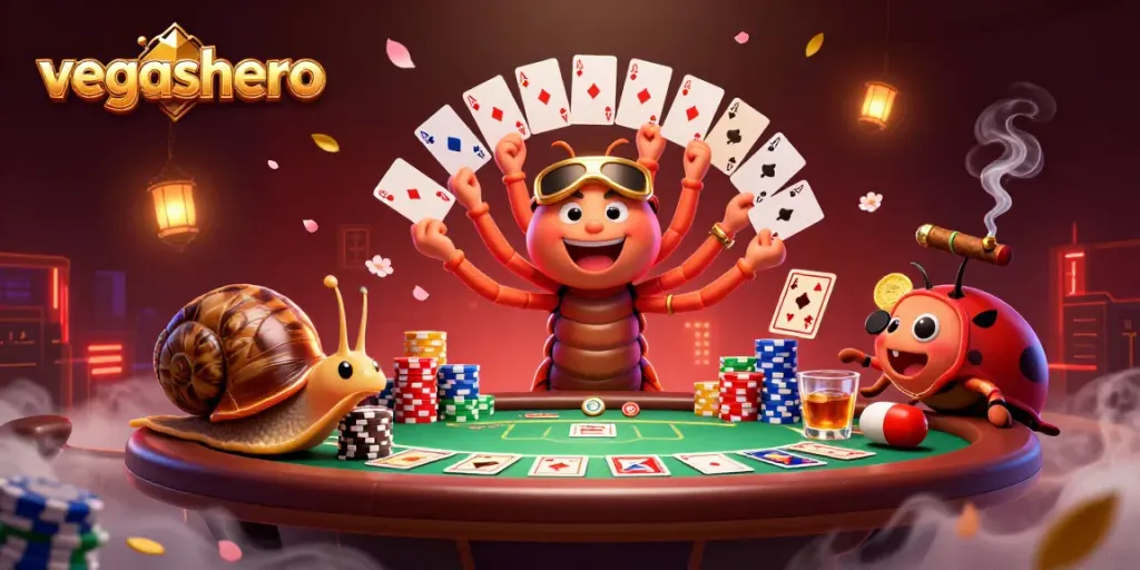 Win big with vegashero in a dynamic 3D casino scene featuring vibrant characters and game elements.
