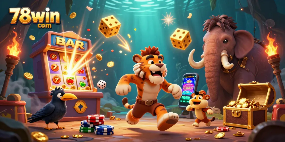 Experience excitement with 78win com's prehistoric casino illustration featuring dynamic jackpot elements.
