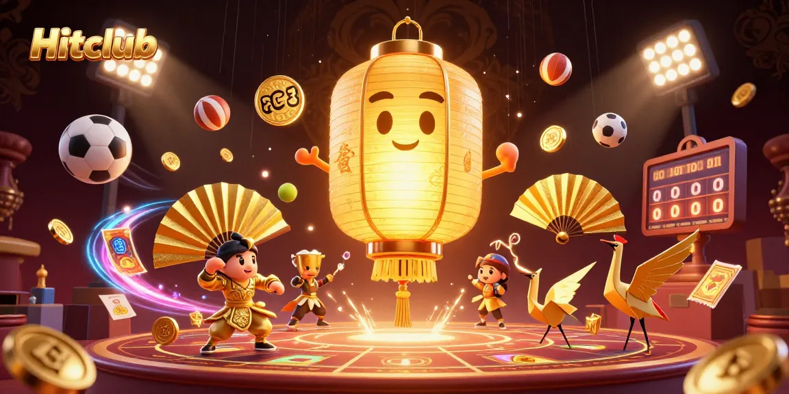 Engage with Hitclub's vibrant casino games amid dynamic sports elements and rich golden details.