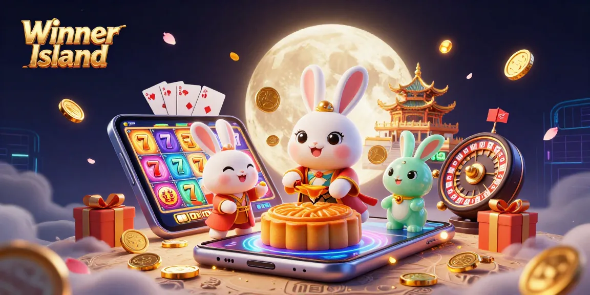 Experience the thrill of gambling at Winner Island with an enchanting moonlit casino scene.