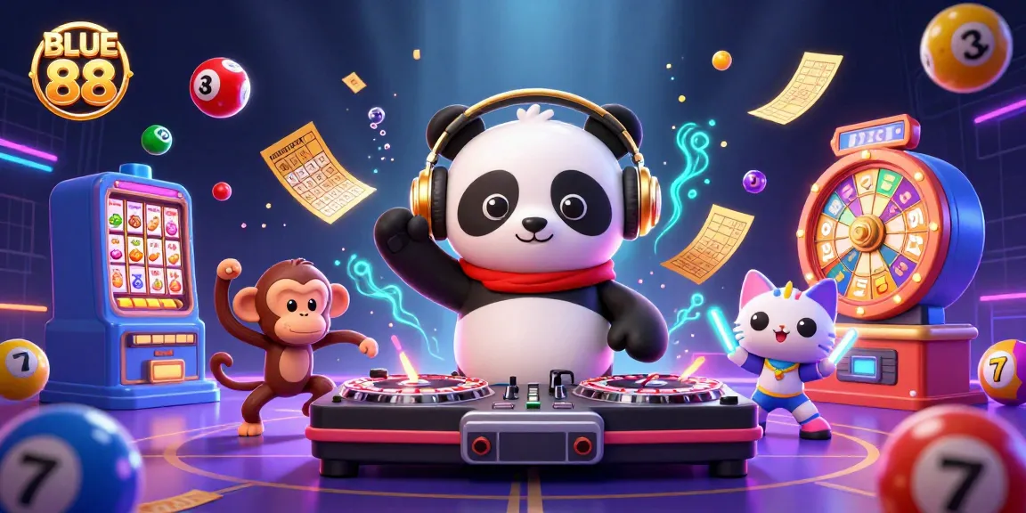 Engage with thrilling games at BLUE 88 featuring vibrant casino elements and lively characters.