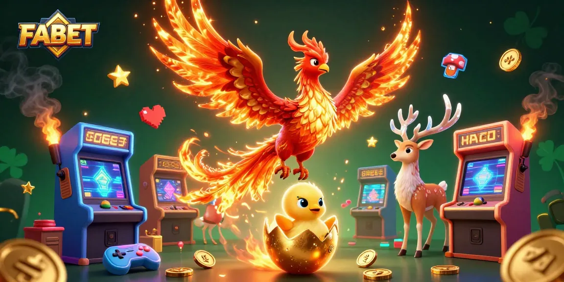 Engage in thrilling gameplay with FABET, featuring a vibrant phoenix scene packed with colorful gaming elements.