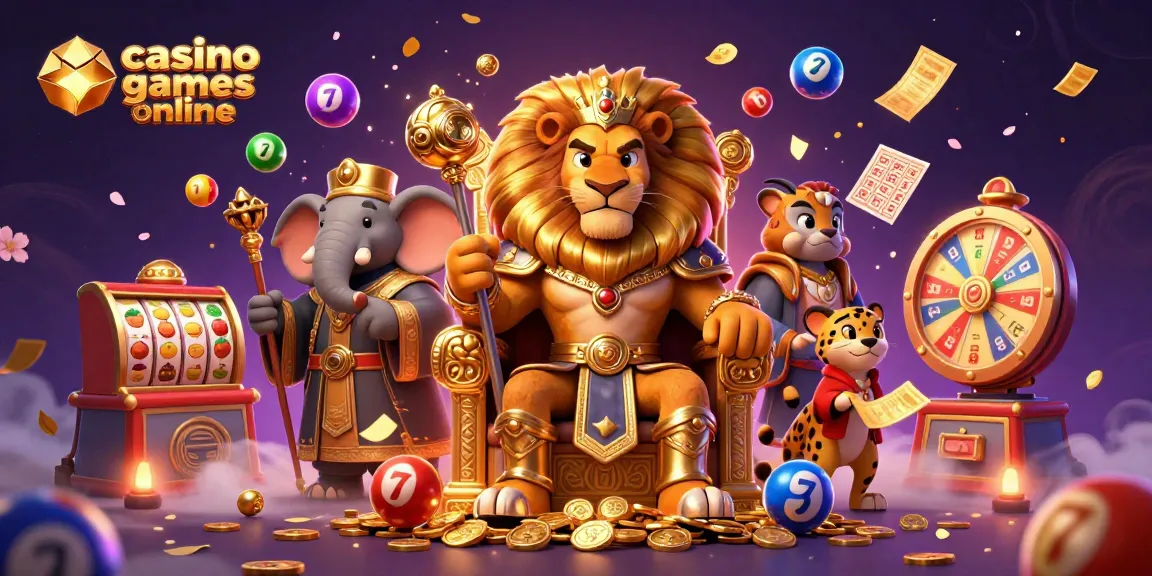 Engage with vibrant casino games online featuring a regal lion king, wise elephant, and speedy cheetah amidst dynamic game elements.