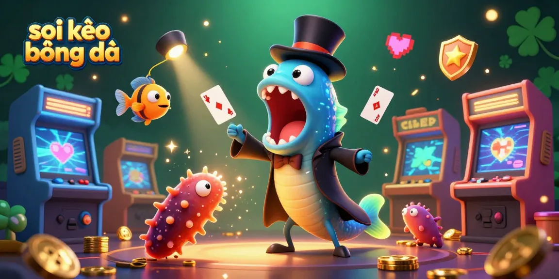 Engaging scene with soi kèo bóng đá elements featuring a bioluminescent eel and anglerfish in a magic-themed casino.